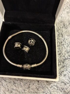 Pandora Sterling Silver Charm Bracelet with Floral and Spacer Charms - Silver